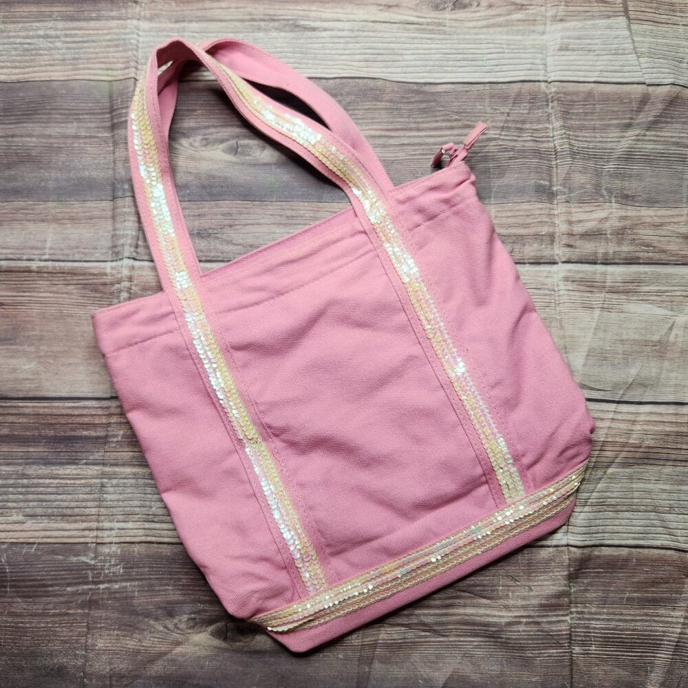 Pink Sequin-Trim Canvas Tote Y2K